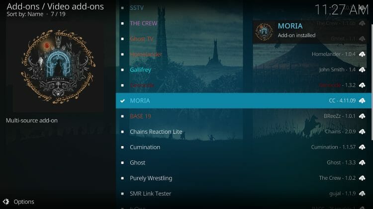 moria addon installed message