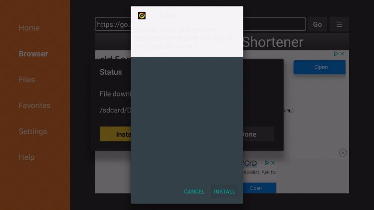 click install for tvirl