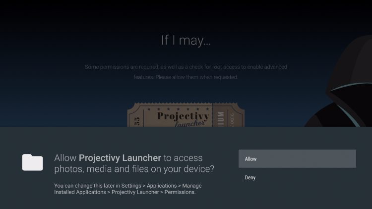 click allow when prompted for projectivy launcher on firestick