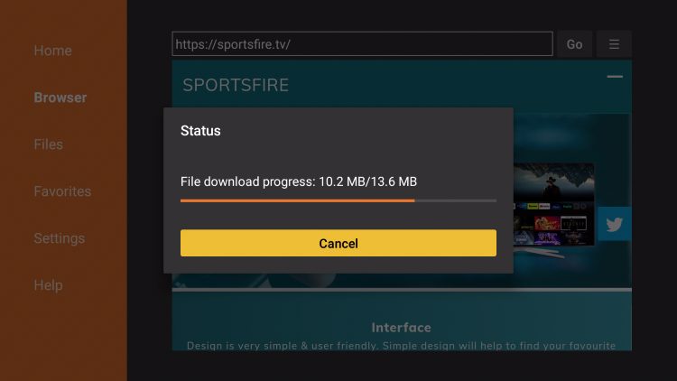 wait for the sportsfire app to download
