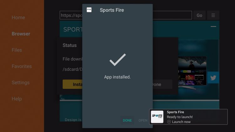 sportsfire ready to launch message