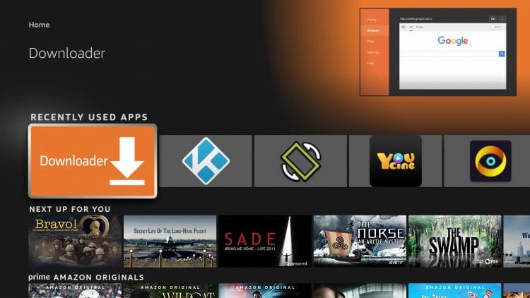 launch downloader to update kodi on firestick