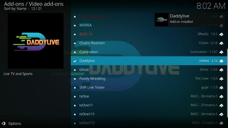 wait for daddylive kodi addon installed message to appear