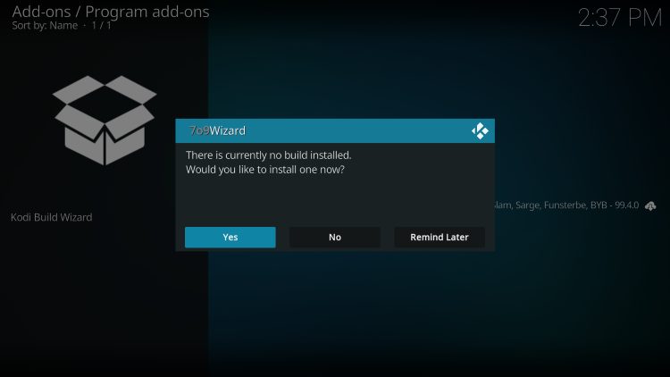 click yes for game on kodi build