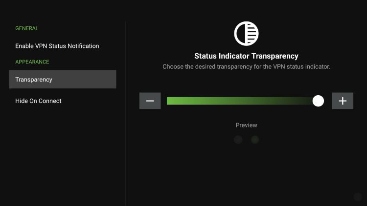 VPN Status Indicator settings