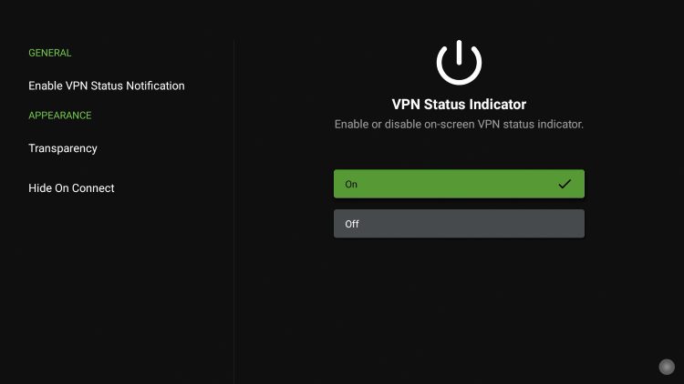 Turn on IPVanish VPN Status Indicator