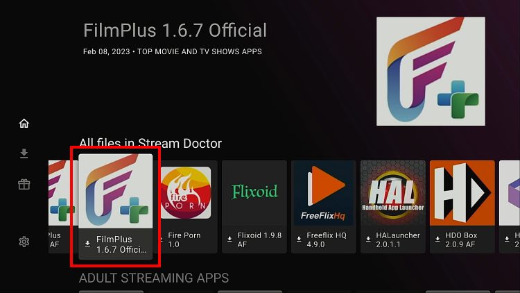scroll through the app list to find filmplus