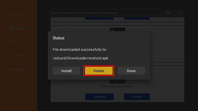 click delete to remove unlinked installation file