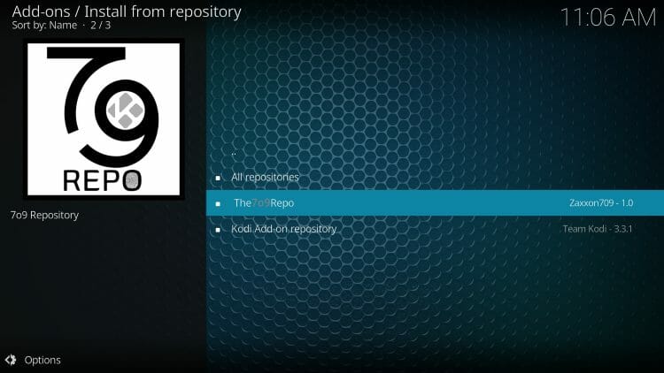 choose 709 repo for serenity kodi build