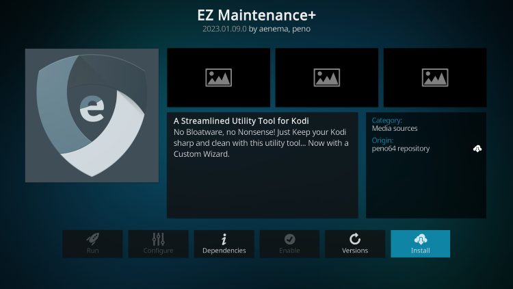 click install for ez maintenance+ kodi addon
