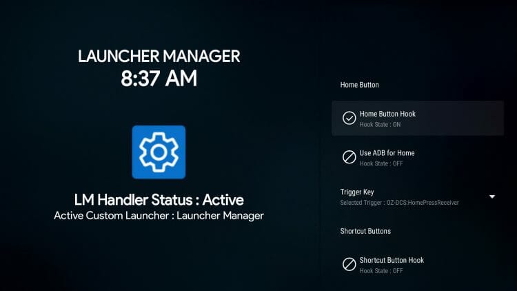 turn home button hook on for launcher manager