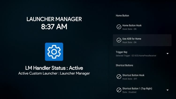 turn adb for home on launcher manager on firestick