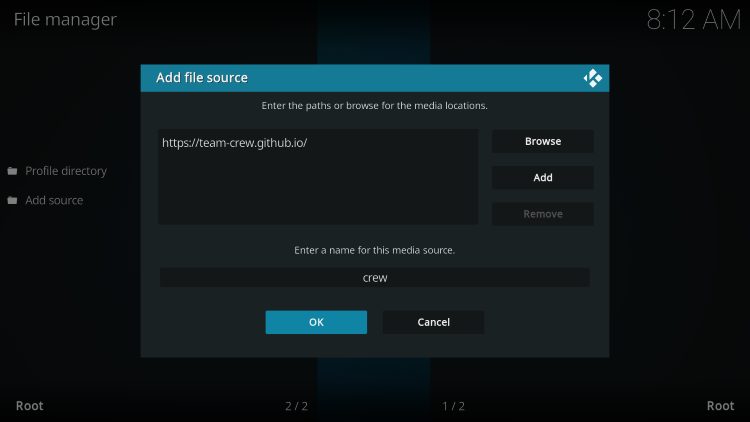 type crew and click ok for unleashed kodi addon