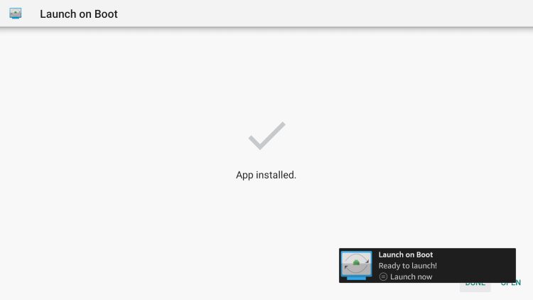 launch on boot ready to launch message. click done for wolf launcher on firestick