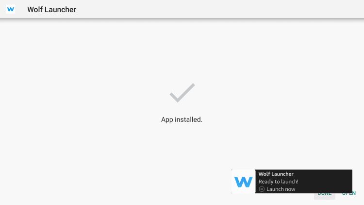 wolf launcher ready to launch message. click done