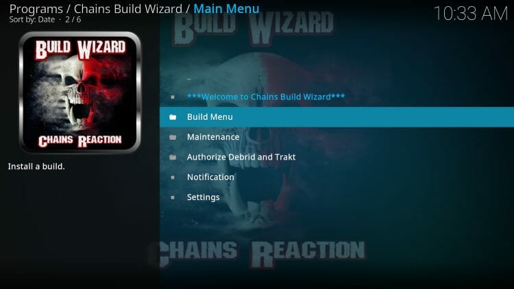 click build menu