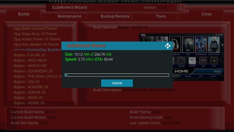 wait for aspire kodi build to download
