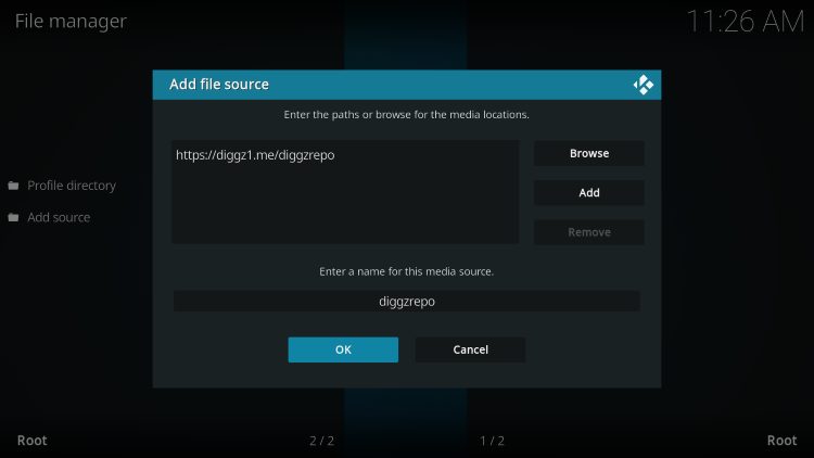 type diggzrepo and click ok for full match tv kodi addon