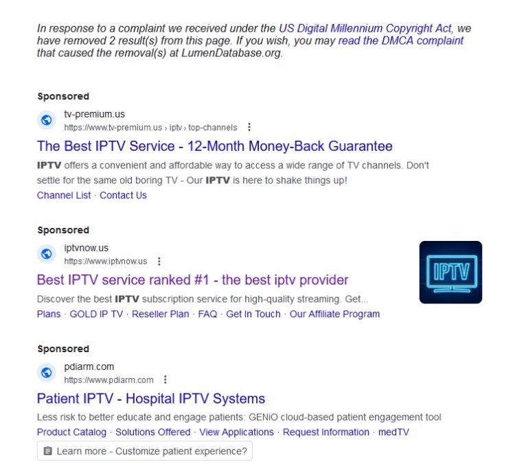 IPTV Google Sponsored Listings