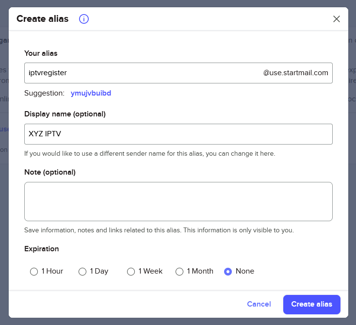 StartMail Create Custom Alias