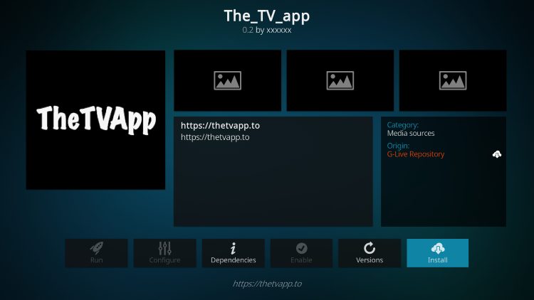 click install for the tv app kodi addon