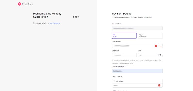 enter your payment method for premiumize