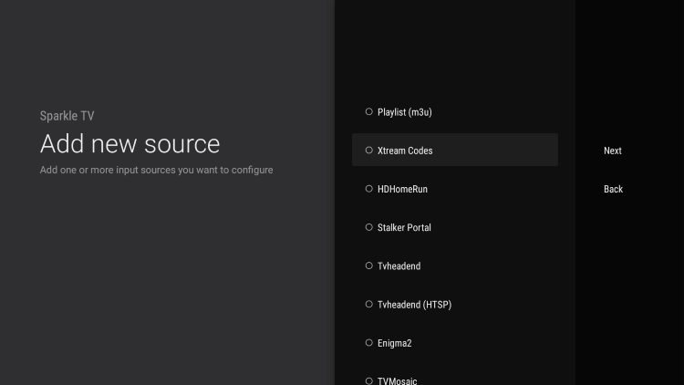 choose your input method for sparkle tv iptv player