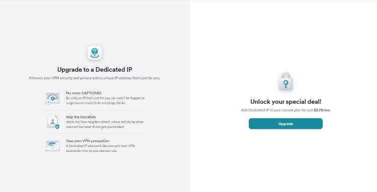 select upgrade for dedicated ip