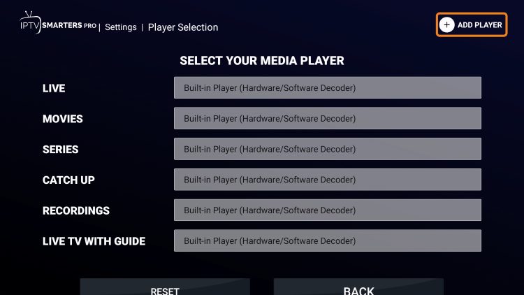 click add player for external player