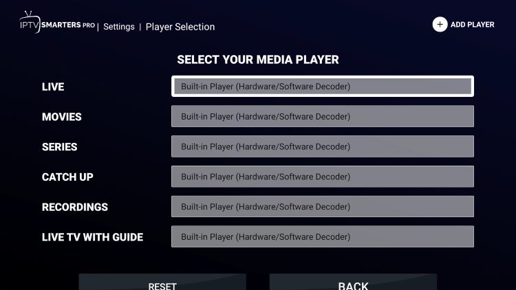 choose video player category