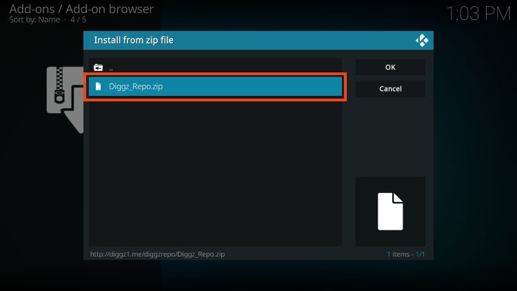 select diggz repo for diggz xenon kodi build