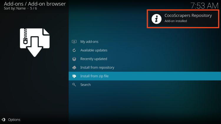 cocoscrapers repository addon installed message for fen kodi addon