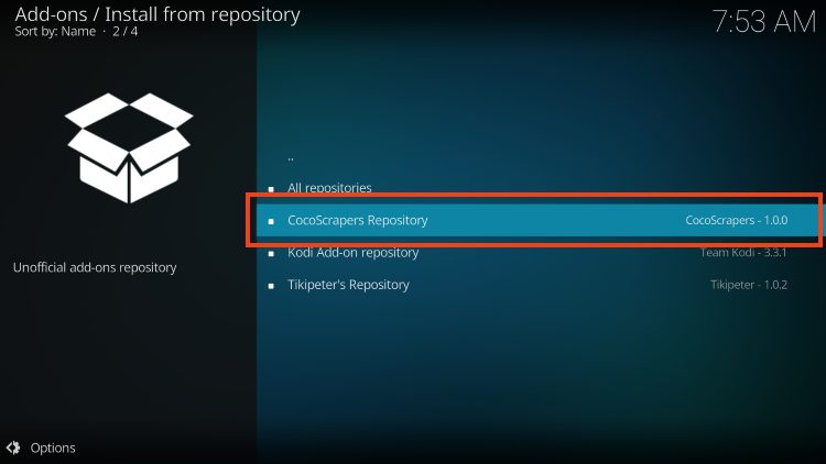 choose cocoscrapers repository for cocomodules on fen kodi addon