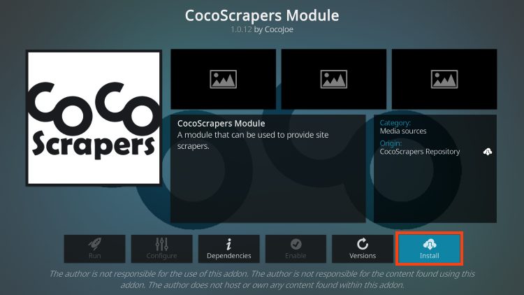 click install for cocoscrapers on umbrella
