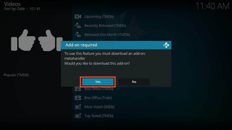 click yes for metahandler on umbrella