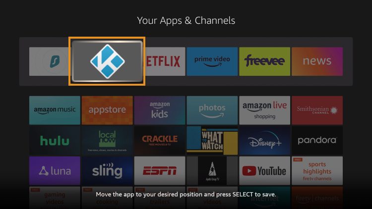 move kodi on firestick to top of your apps list