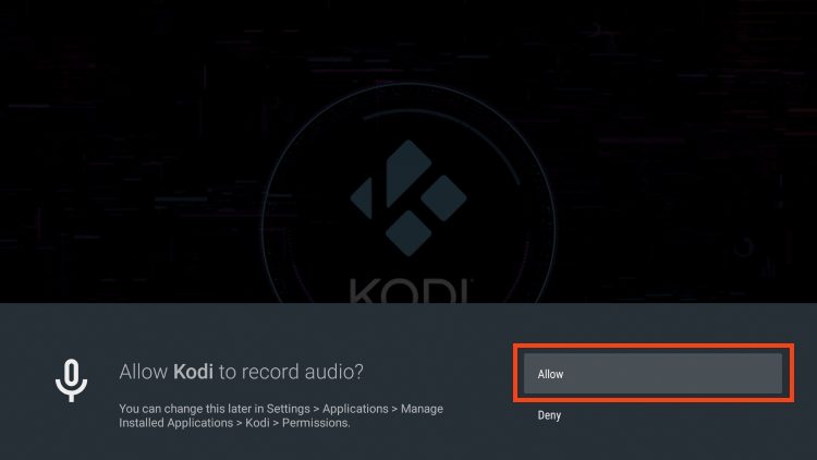 click allow for kodi to record audio