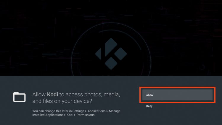 click allow again for kodi on firestick allow storage