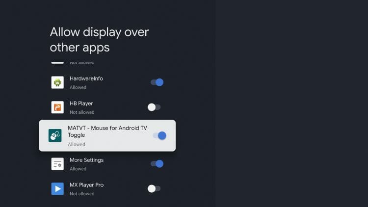enable mouse toggle for android tv