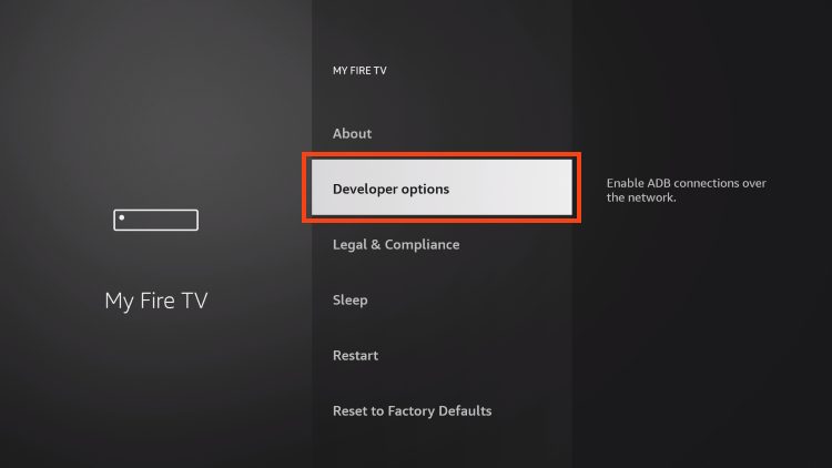 choose developer options to install sportsfire tv