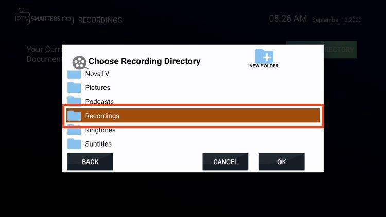choose your recordings folder