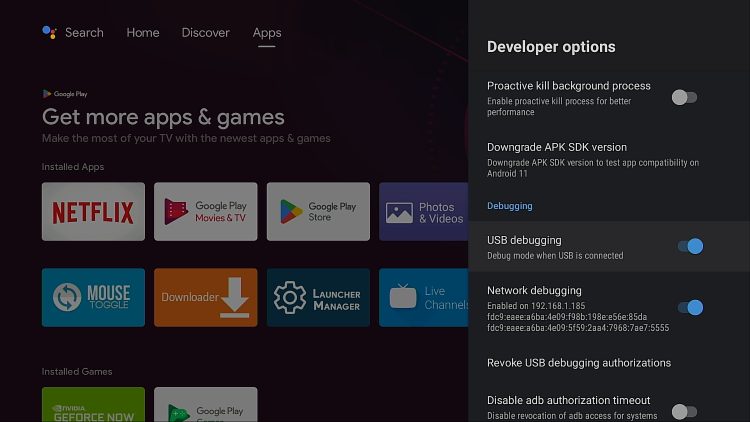Enable USB and Network Debugging