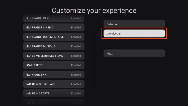 deselect all category options