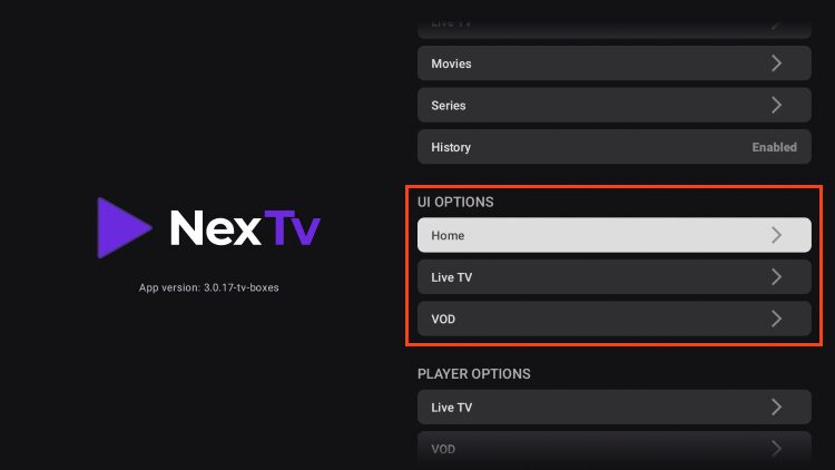 User Interface for Home, Live TV, & VOD