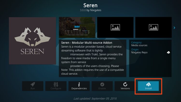 click install seren kodi addon