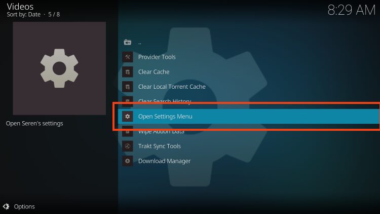 click open settings menu