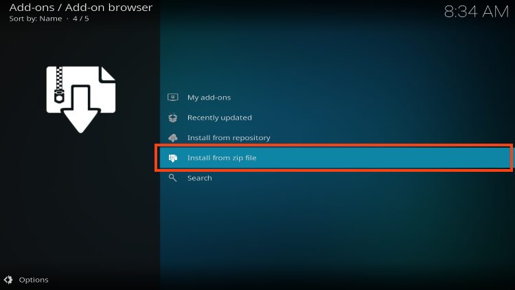 click install from zip file for seren kodi addon