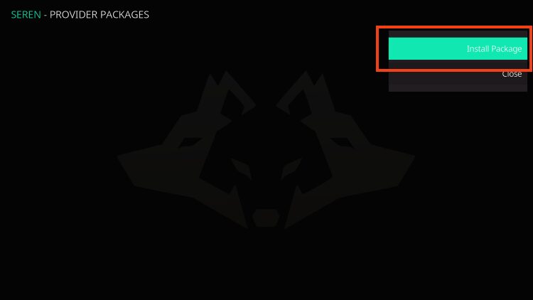 click install package for seren kodi addon