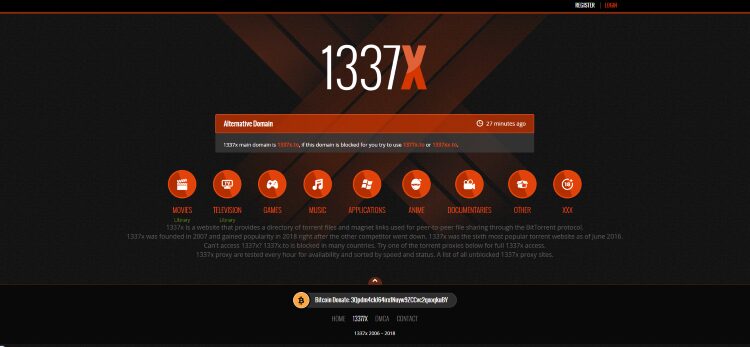 screenshot of 1337x website