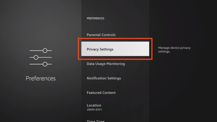 select privacy settings